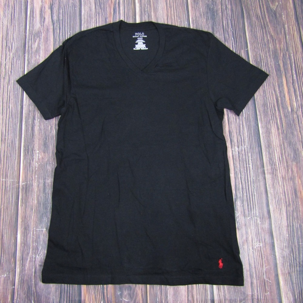 Polo Ralph Lauren Shirt Mens Medium Black V Neck Classic Fit Red Pony Tee